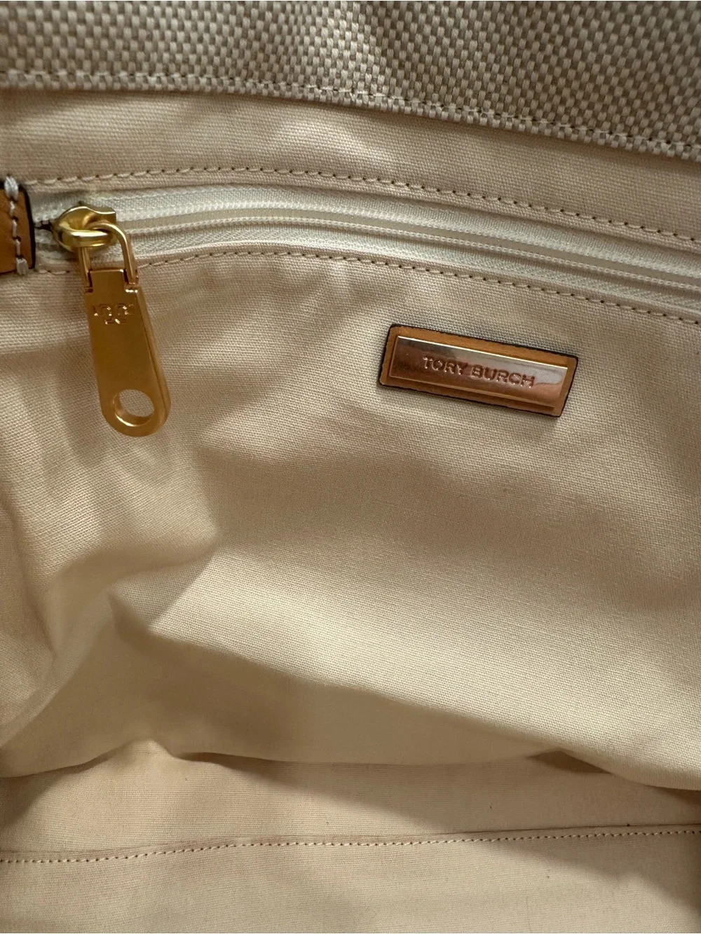 Tory Burch Ella Canvas Tote with Tan Leather Trim